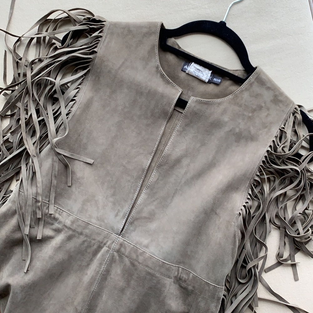 Antik Batik Moss Suede Fringe Dress